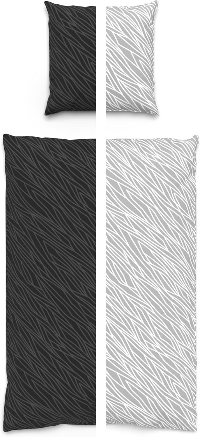LARAWELL Bettwäsche 135x200 Baumwolle ganzjahres Bettwäsche-Sets antrazit grau geometrisch Premium A