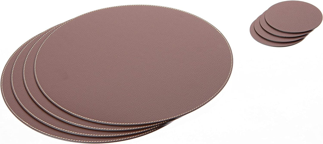 Nikalaz Rund Platzsets und Untersetzer aus Recyceltem Leder, 4 Stück Tischsets, Platzdeckchen 33 cm