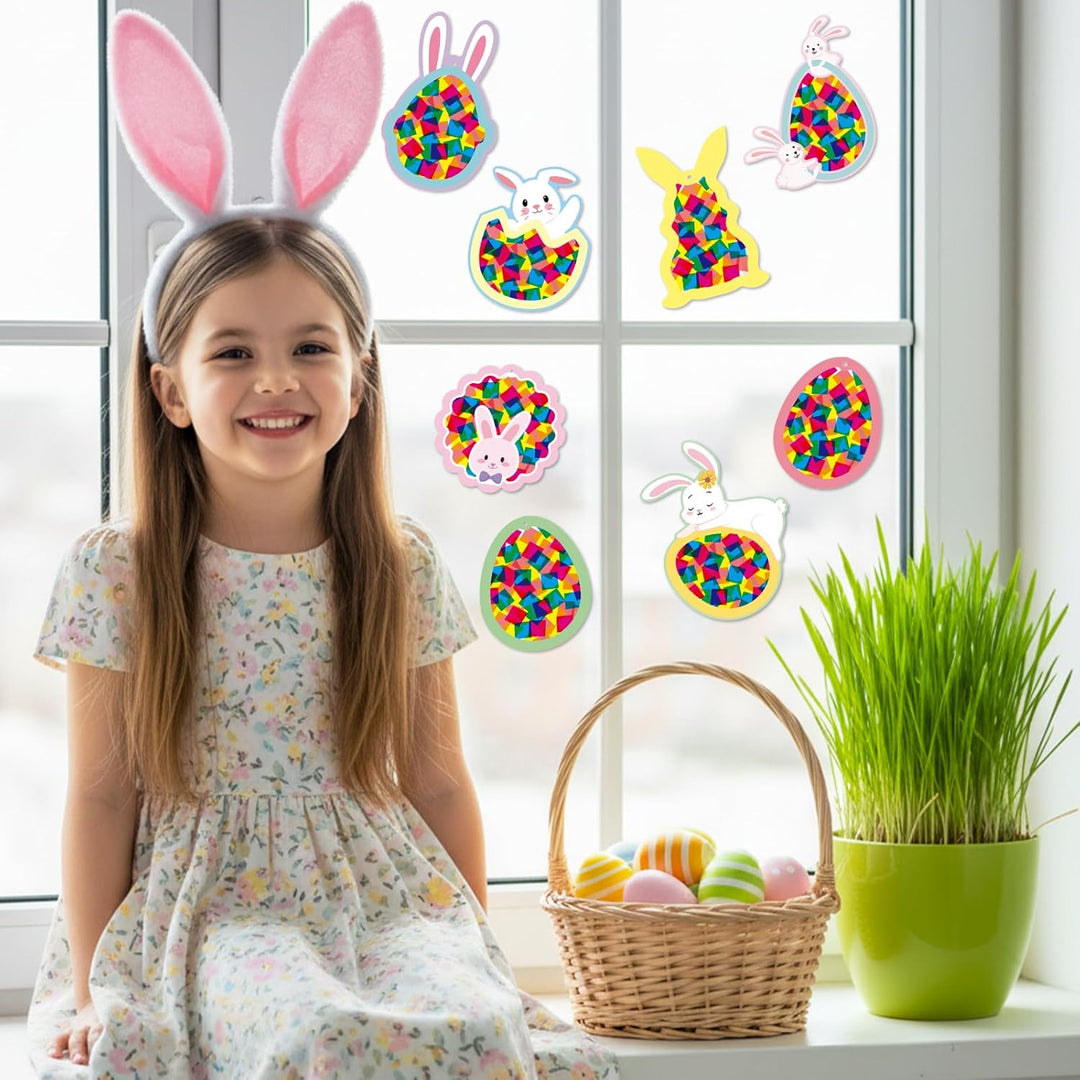 mellystore Ostern Basteln Kinder, 12 Stück Fensterbilder Ostern Bastelsets für Kinder, Ostereier Has