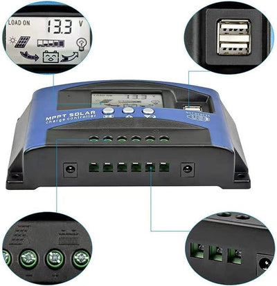 Controlador de Carga, 60 A mit Doble Usb-12 V / 24 V, LCD-Controlador Intensiv-Panel Solar Autobatte