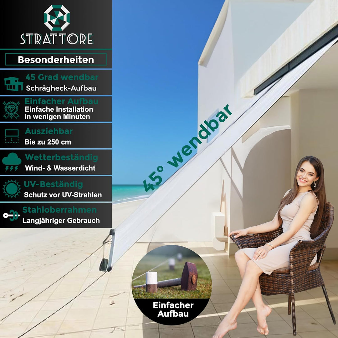 Strattore Ausziehbare Senkrechtmarkise Vertikalmarkise 160 x 250 cm - Markise mit Kurbel für Terrass