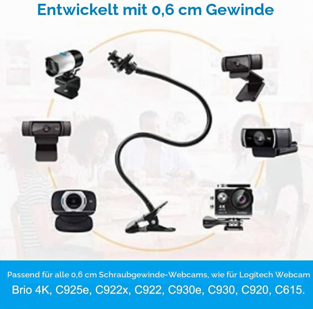 Faderr Webcam-Ständer, verbesserter flexibler Schwanenhals-Webcam-Arm, Kameraklemme Schwanenhals-Stä