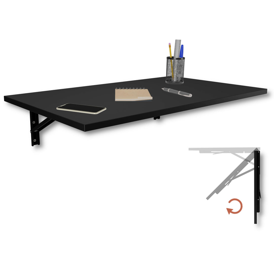 KDR Wandklapptisch 80x50 cm Schwarz – Klappbarer Tisch zur Wandmontage – als Esstisch, Schreibtisch,