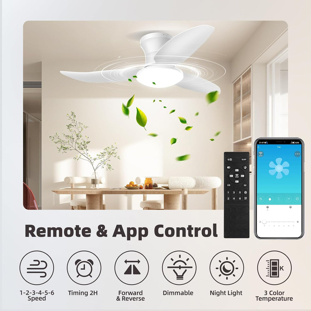 Deckenlampe mit Ventilator,Weiss,Ø100cm App Steuerung &amp; Fernbedienung Deckenventilator mit Beleuchtu