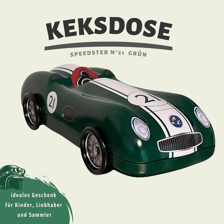 MediMuc Speedster Nr. 21 grün mit drehbaren Rädern - Aufbewahrungsdose, Keksdose, Blechdose - lebens