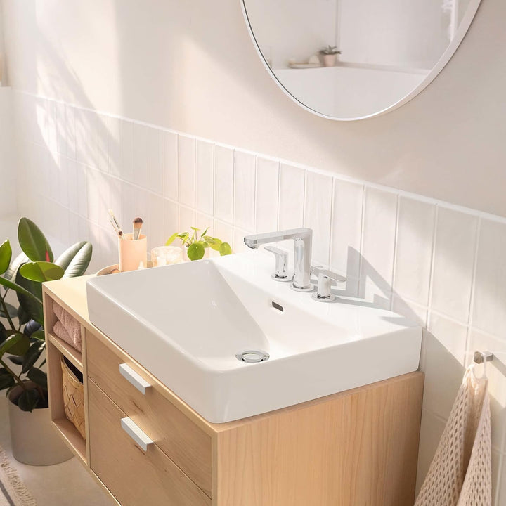 hansgrohe 3-Loch Waschtischarmatur Rebris S, Wasserhahn Bad mit Auslauf Höhe 110 mm, mit Zugstange,