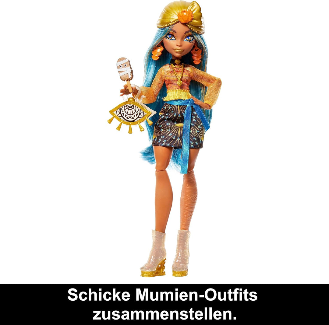 Monster High Skulltimate Secrets Fearidescent - Cleo de Nile Puppe mit sargförmigem Spind mit über 1