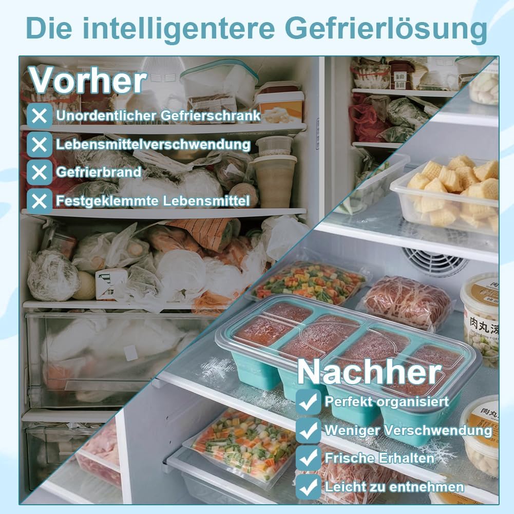 3 Stück Souper Cubes Set mit Deckel + 15 Gefrierbeutel, Faltbare Silikon Gefrierbehälter, 500/350/25