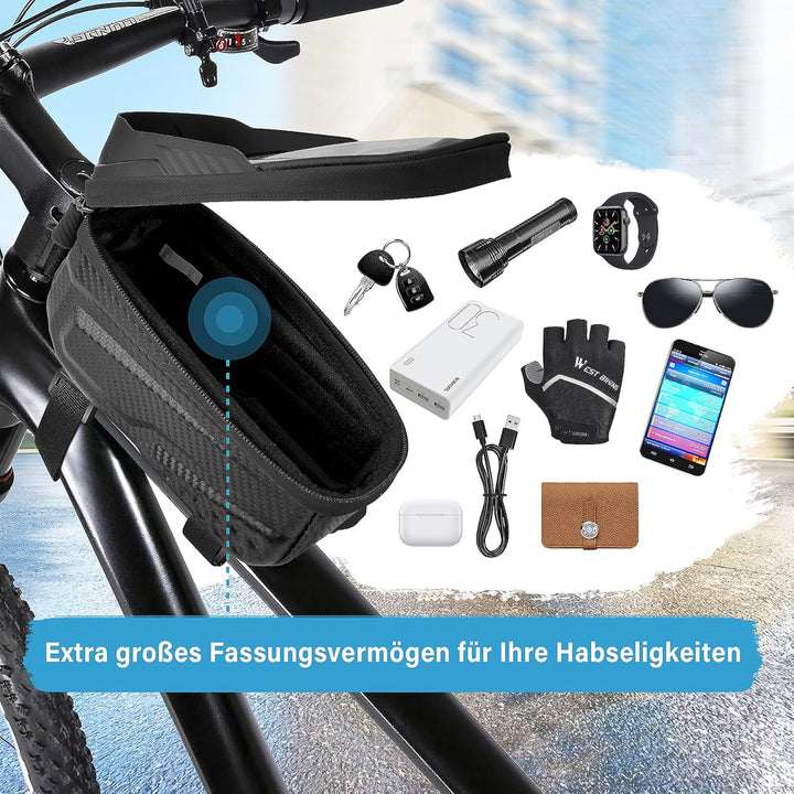 Fahrradtasche Rahmen,1.8L Wasserdicht Handytasche Fahrrad für Smartphone bis zu 6.8 Zoll,mit TPU Sen