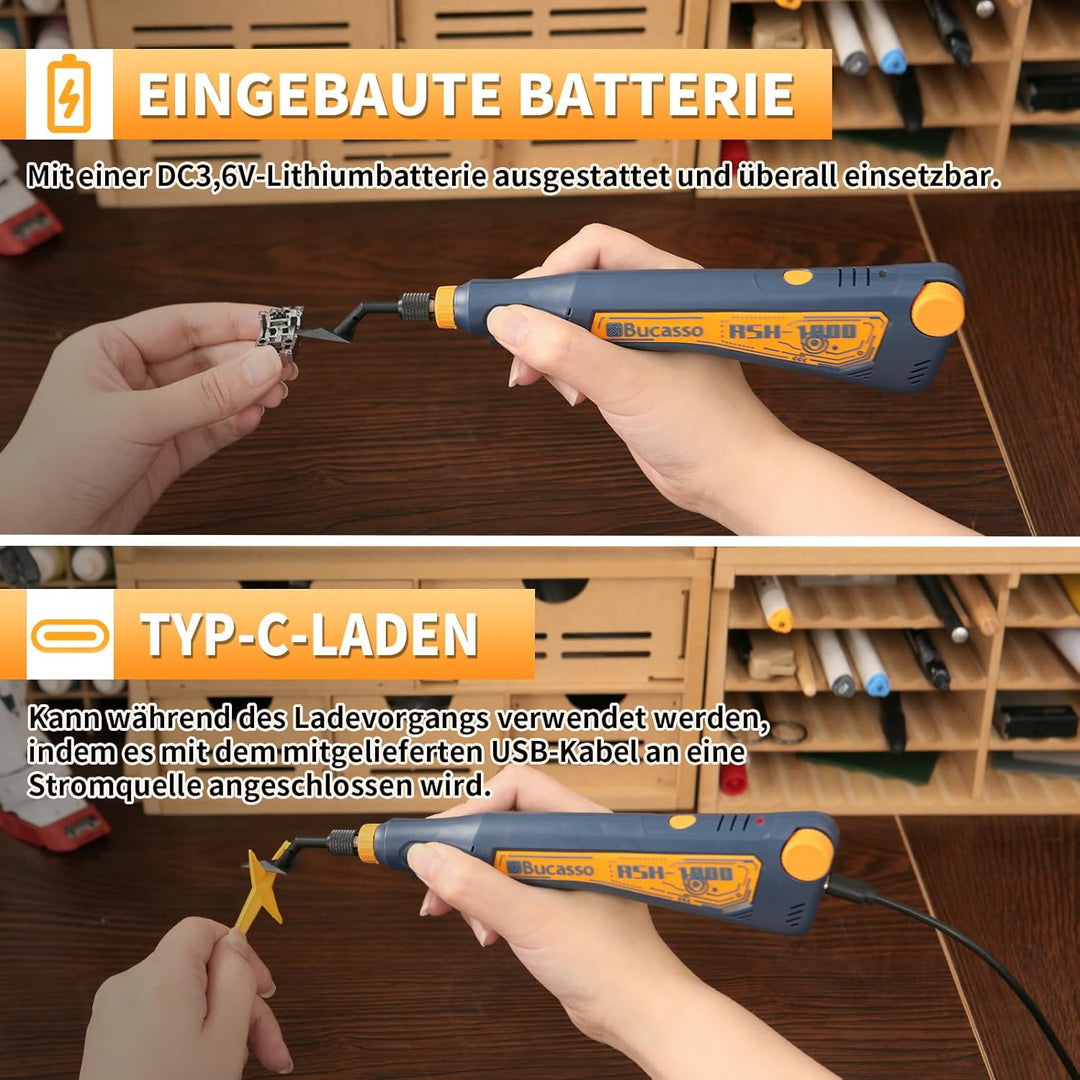 Hubschleifer, variable Drehzahl und USB-Aufladung mit LED-Licht, Stiftschleifer mit 6 Schleifköpfen,