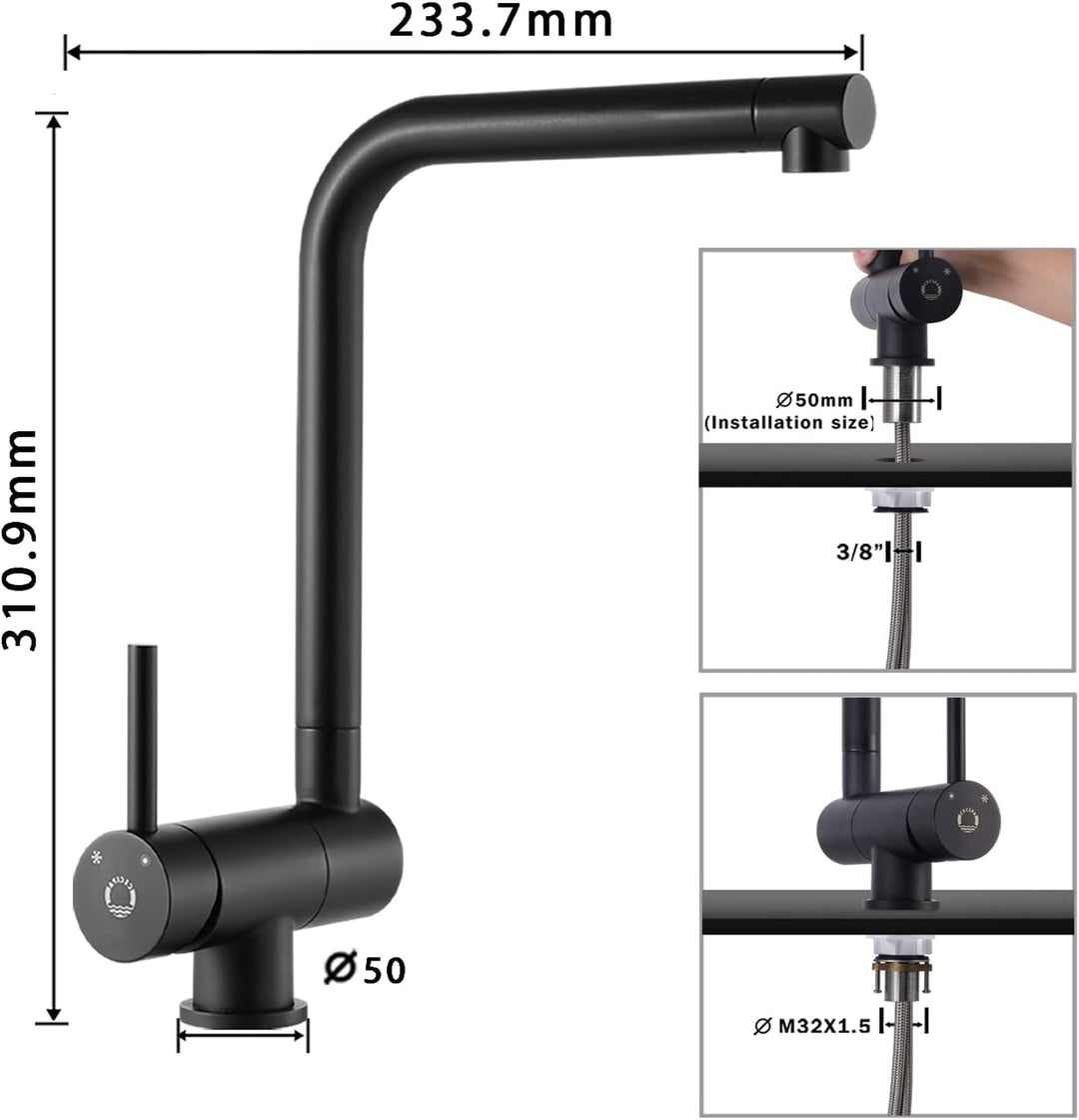 CECIPA Vorfenster Küchenarmatur Schwarz Matt, Hochdruck Wasserhahn Küche Schwarz, Flexible Mischbatt