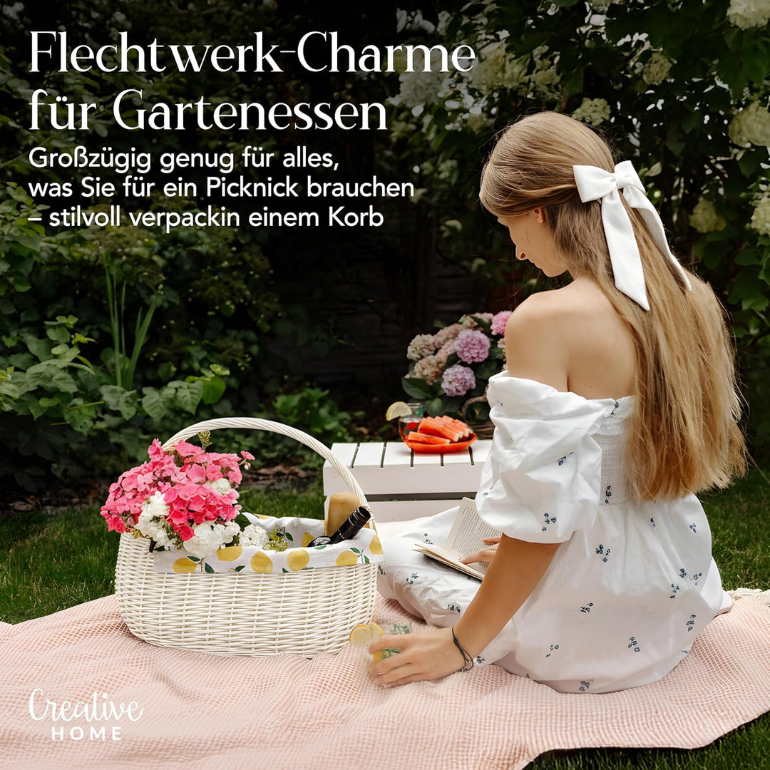Creative Home Einkaufskorb Weidenkorb mit Henkel Picknickkorb | 45 x 26 x 41 cm (+/- 2 cm) | Handgef