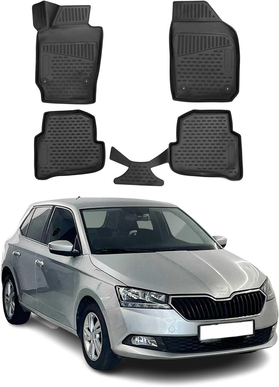 OMAC Gummimatten Fussmatten kompatibel mit Skoda Fabia 2015-2021 TPE Automatten Schwarz 4X Fussmatte