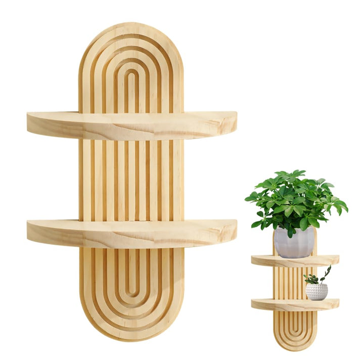 Boho Wandregal aus Holz, Ovale Pflanzenhalter Wanddekoration mit Metallakzenten, Blumenkasten für Su