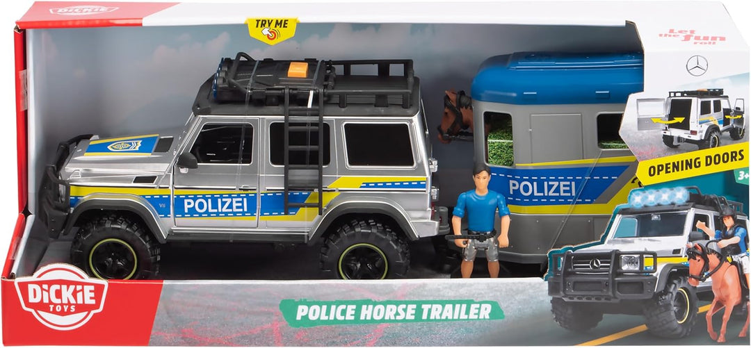 Dickie Toys - Police Horse Trailer (40 cm) - Mercedes-Benz G 500 4x4 Polizei-Auto mit Pferdeanhänger