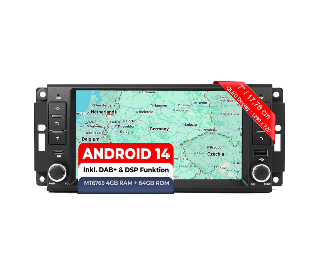M.I.C. AJ7-L3 Android 14 Autoradio mit Navigation: MediaTek MT6769V, 4GB+64GB, 7 Zoll QLED Display,