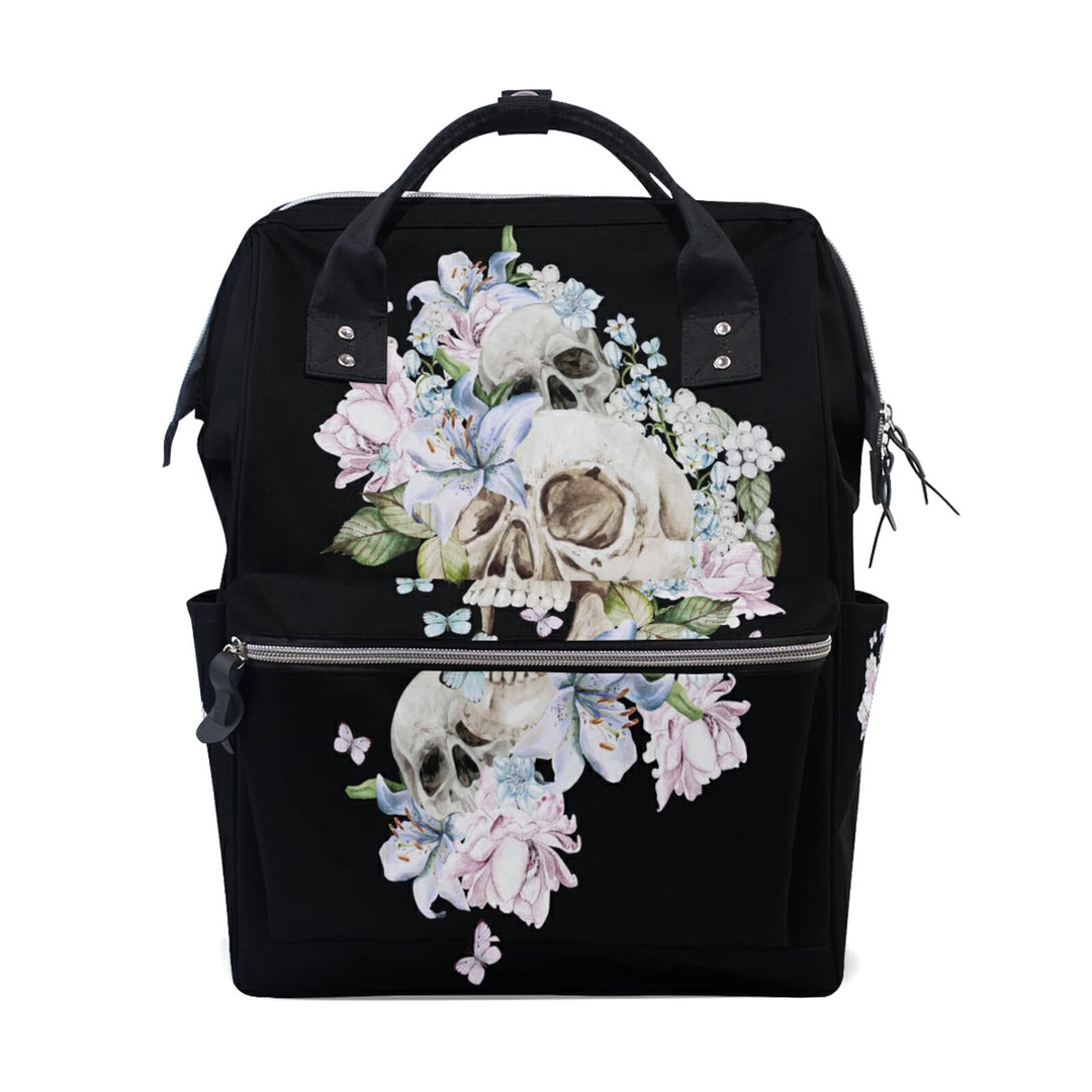 Schöne Aquarell-Totenkopf-Rosen Wickeltasche Reiserucksack Grosse Kapazität Schulter Mom Taschen für