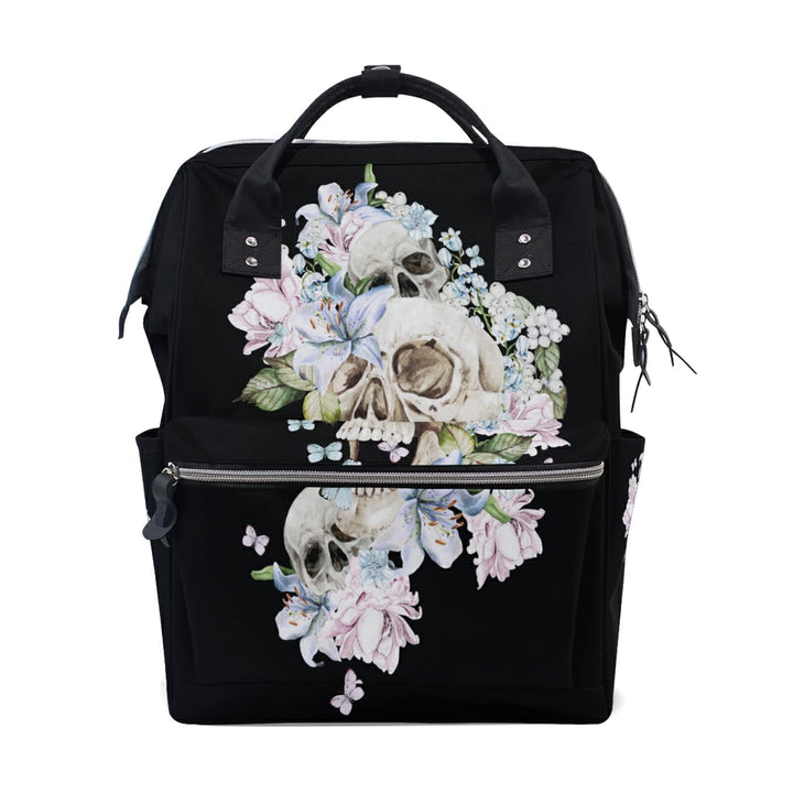 Schöne Aquarell-Totenkopf-Rosen Wickeltasche Reiserucksack Grosse Kapazität Schulter Mom Taschen für