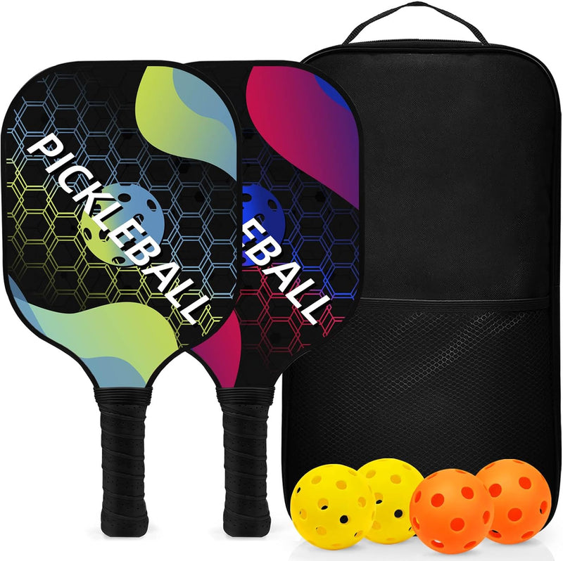 Topfinder Pickleball Set, Fiberglas Pickleball Schläger Paddle Set mit 2/4 Schlägern, 4 Bällen & 1 T