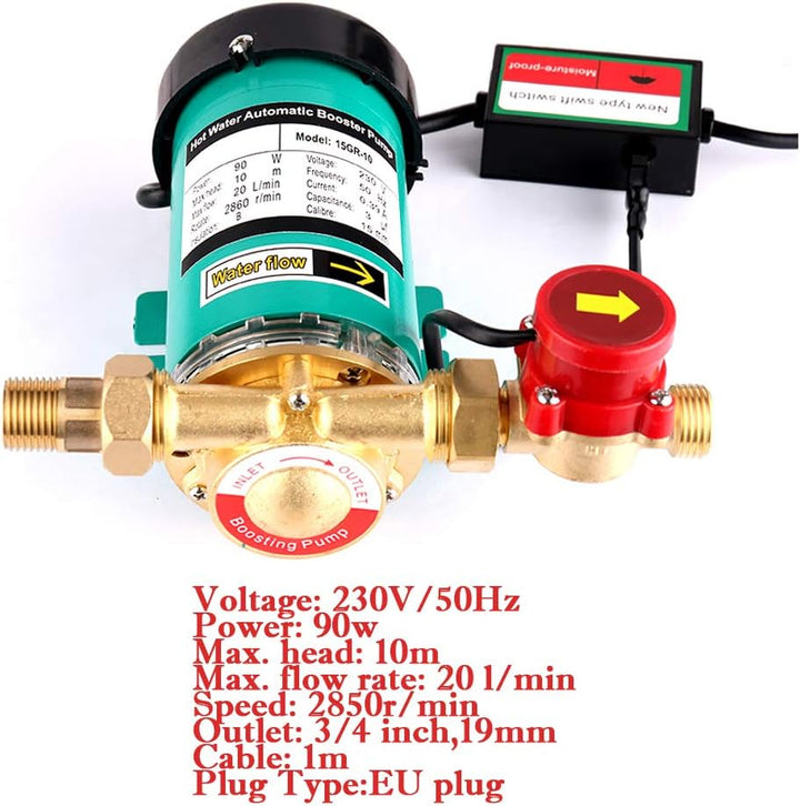 SHYLIYU 90W Umwälzpumpe Druckhöhungspumpe Heisswasserpumpe automatischer Haushalt Booster Pumpe für