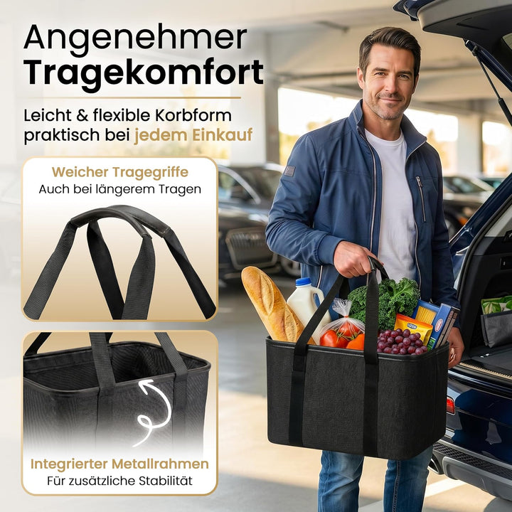 Selinchen® - Premium Einkaufskorb | Hochwertige Einkaufstasche faltbar und mit PU-Ledergriff | Ideal
