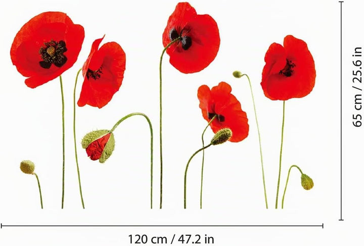 WALPLUS 25 Stück Rote Mohnblumen Abziehbild Wandsticker Im Dunkeln leuchten Aufkleber Anzeige Selbst