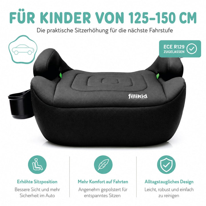 Fillikid Kinder Sitzerhöhung mit Isofix i-size Exklusiv | Auto Kinder Sitzerhöhung mit verlängerbare