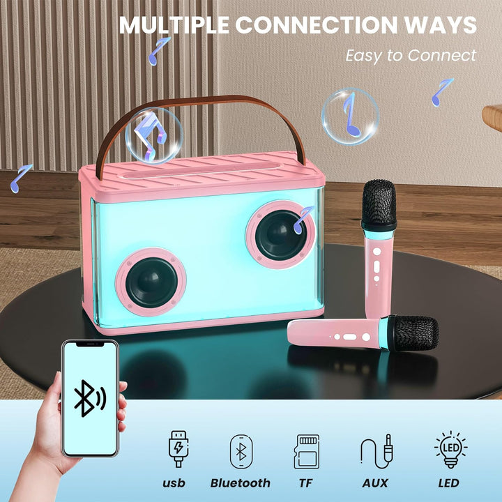 BONAOK Karaoke Anlage mit 2 Mikrofonen, Bluetooth Mikrofon Mit Lautsprecher, Tragbare Karaoke Maschi