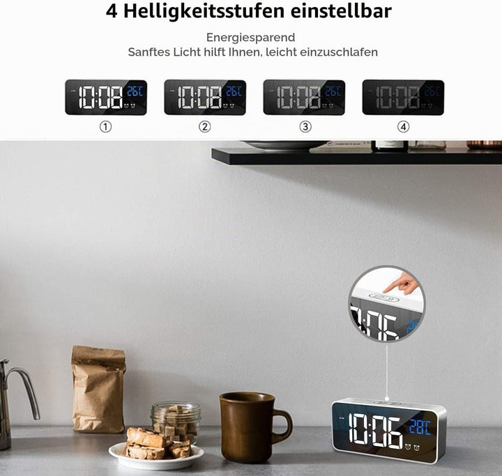 HOMVILLA Wecker, Wecker Digital mit Grosse LED Temperaturanzeige, Digitaler Wecker mit Dual Alarm, S