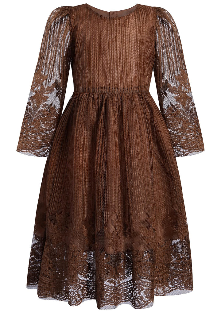 BONNY BILLY Mädchen Kleider Vintage Spitze Tüll Festlich Hochzeit Lang Abendkleid Ballkleid Partykle