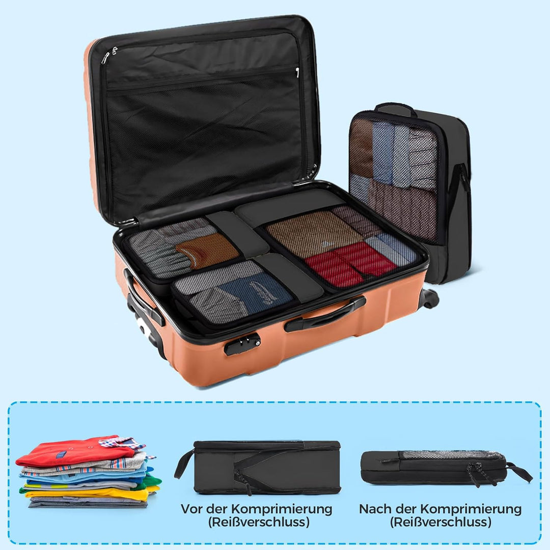 BAGLHER Packwürfel Kompression für die Reise - Extrem platzsparender Koffer-Organizer-Set, wasserdic