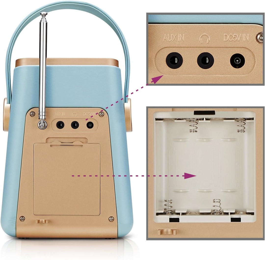 UEME Mini DAB+ DAB Digitalradio und UKW Radio mit Bluetooth Lautsprecher, Radiowecker, und Leder Ver