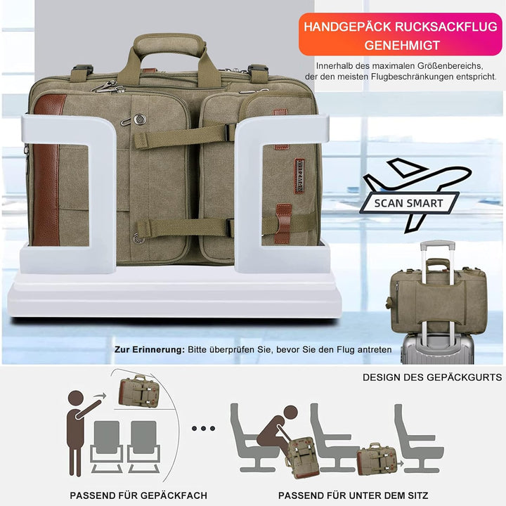 WITZMAN Reiserucksack Herren Canvas 40L Laptop Rucksack Fit 16 Zoll Vintage Rucksack für Herren Gesc