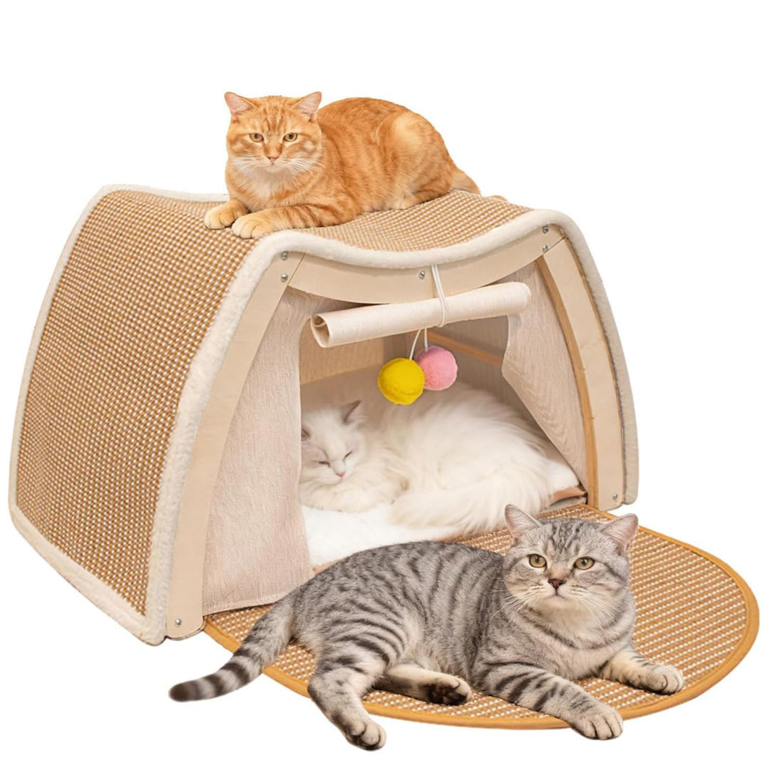Sisal Katzenhaus Kratzbrett, 2-in-1 Kratz & Katzenzelt, Haustierhäuser, Tipi Hundezelt kleine Hunde,