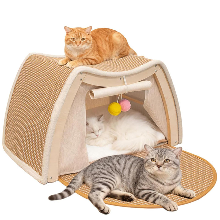 Sisal Katzenhaus Kratzbrett, 2-in-1 Kratz & Katzenzelt, Haustierhäuser, Tipi Hundezelt kleine Hunde,