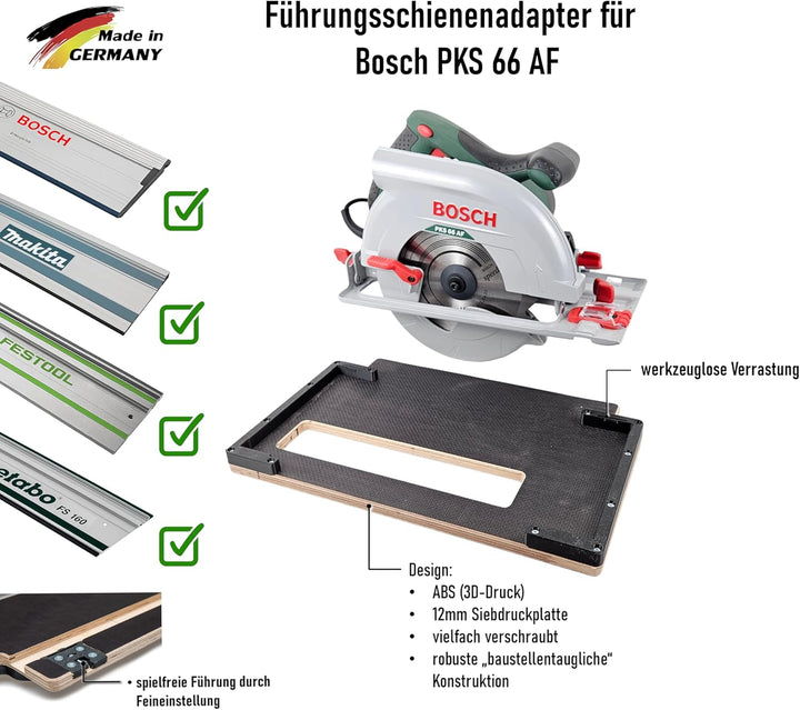 Führungsschienenadapter kompatibel mit Bosch PKS 66 AF für FSN-Schiene und weitere Marken-Führungssc