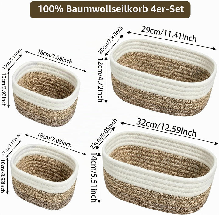 4 Stück Aufbewahrungskorb Geflochten Baumwollseil,Stapelbare Speicher Storage Basket,Stapelbare Korb