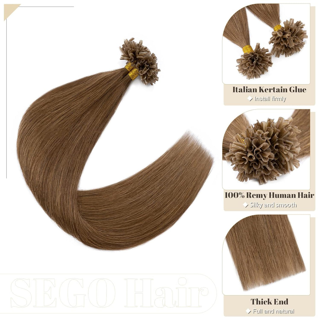 SEGO Bondings Extensions Echthaar 0.5g/Strähnen Haarverlängerung Keratin U-Tip Glue 100 Strähnen 100