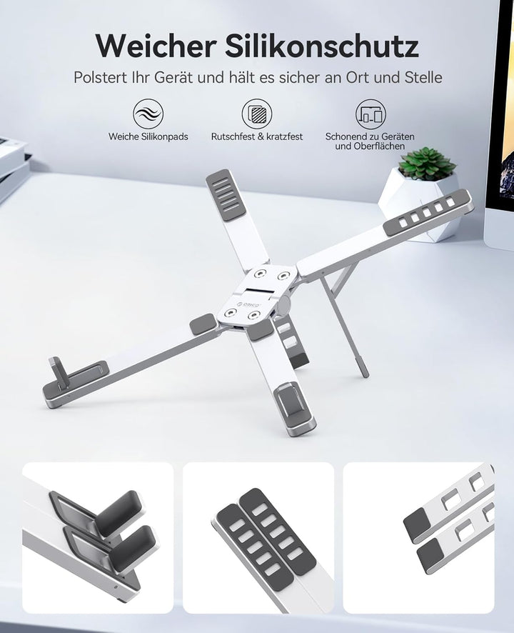 ORICO Tragbarer Laptop Ständer für Schreibtisch & Reise, Faltbarer Aluminium 3-in-1 Halterung für La