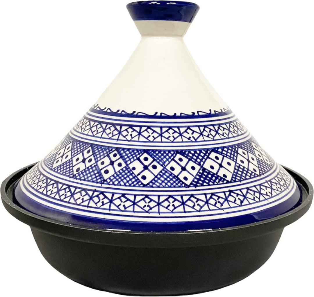 Tajine Fes Ø30cm - Induktion - Handarbeit bunte Keramik - Weiss/Blau
