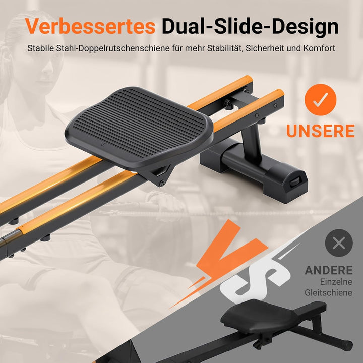 Dripex Rudergerät für Zuhause, Rudergeräte bis 160 kg Belastbar, Magnetisches Rudergerät mit 16 Wide