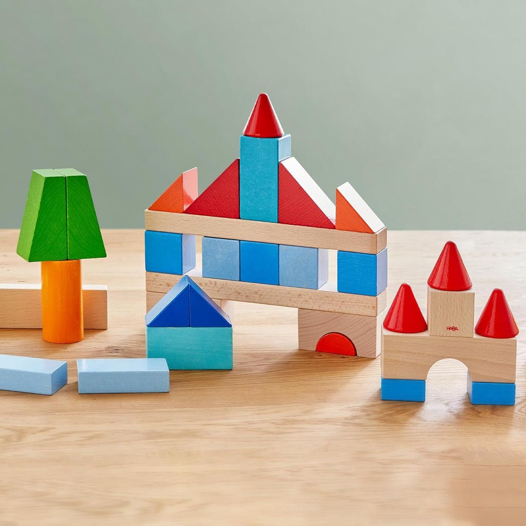 HABA Meine ersten Bausteine - 46 Bunte Holzbausteine mit Baumwolltasche - Made in Germany - Für Kind