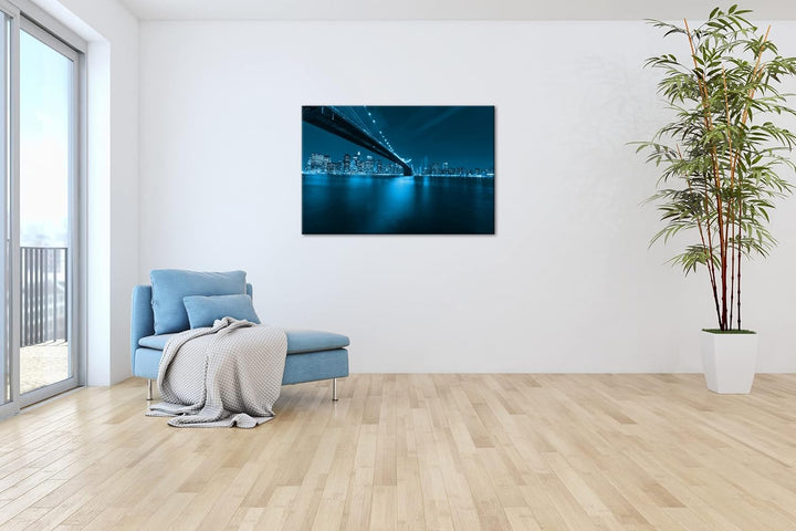 deyoli Brooklyn Brücke mit atemberaubenden Blick auf New York Format 100x70 Effekt: Monocrome Blau a