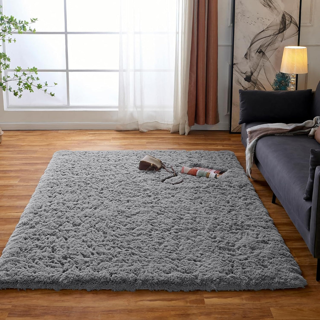 Teppich Grau Flauschig,Hochflor Teppich Wohnzimmer,Weicher Tepich Schlafzimmer,Flauschiger Teppiche