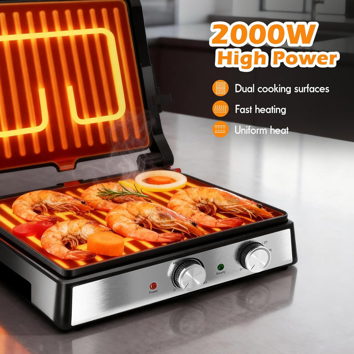 KEINVE Kontaktgrill, Keramikbeschichteter, 30 Minuten Timer. Panini Grill und Sandwichmaker für Sand