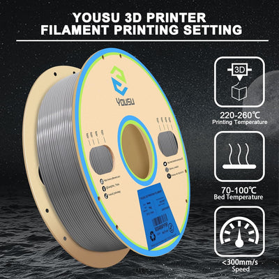 YOUSU PETG 3D Printer Filament 1.75mm Gray, 1kg PLA Filament (2.2lbs) Better Physical Strength and L