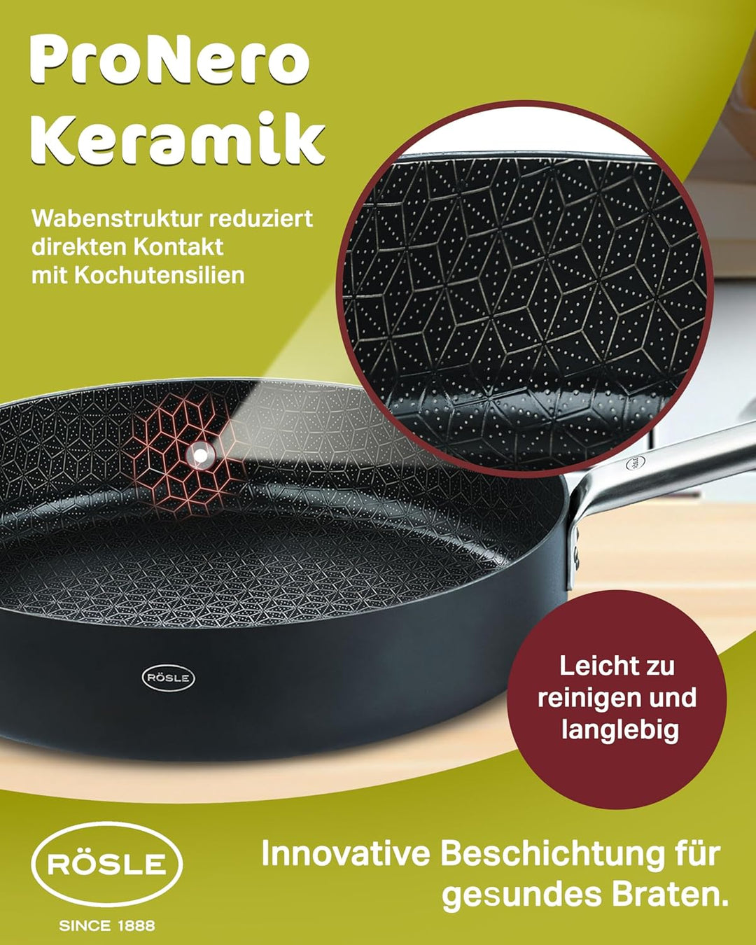 RÖSLE EBONIC Pfanne 20cm Induktion – Bratpfanne 20 cm mit ProNero Keramik Antihaftbeschichtung & Wab