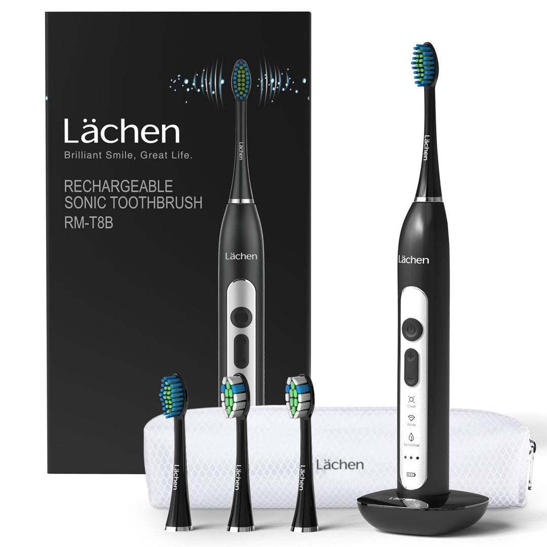 Lächen elektrische Zahnbürste Schallzahnbürste mit 4 Aufsteckbürsten und Timer, 3 Modi & 3 Vibration