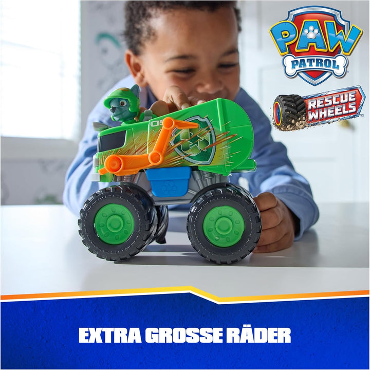 PAW PATROL Rescue Wheels - Rockys Recycling Monstertruck mit Geschoss-Abwurf und Rocky Hundefigur, S