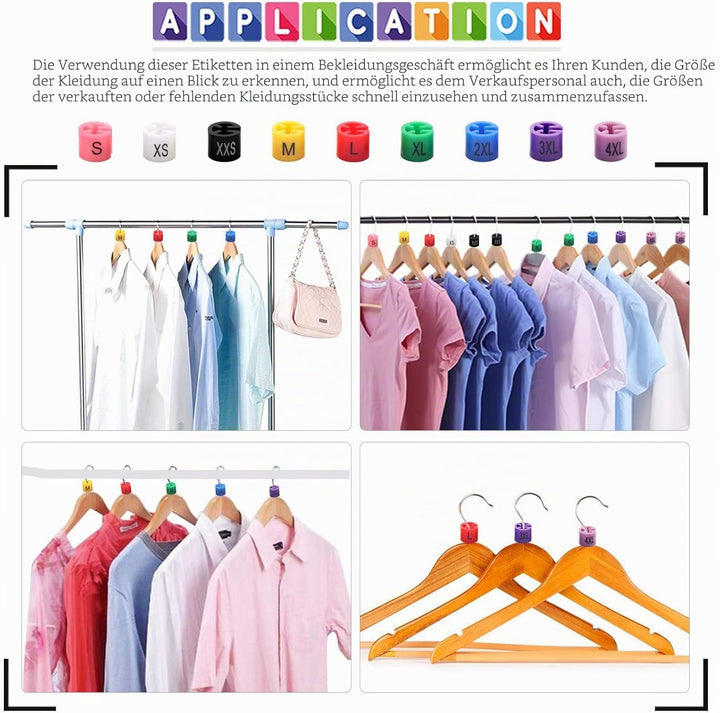 Glarks 820 Stück, 9 Farben, XXS – 4XL, farbige Kleidergrössenmarkierer, farbcodierte Grössenclips, S